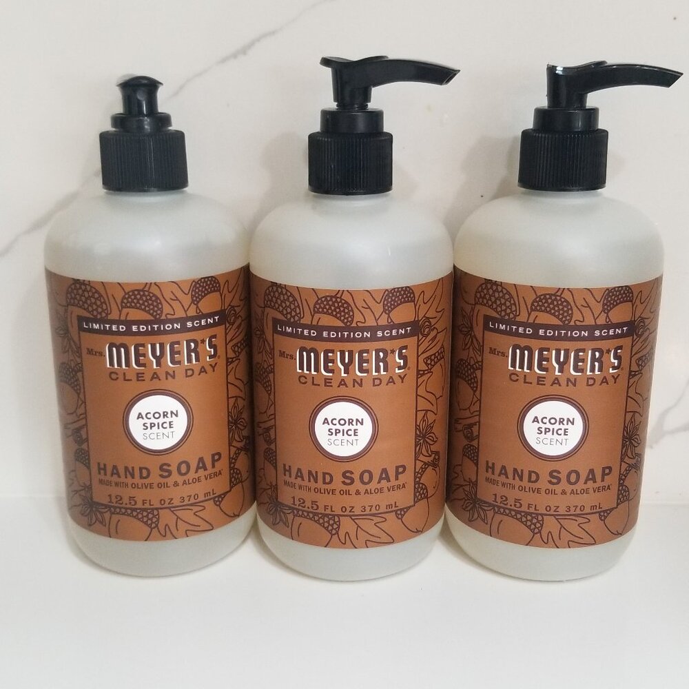 3 Bottles Meyers Hand Soap Acorn Spice Limited Edition Scent 12.5 Fl. Oz each